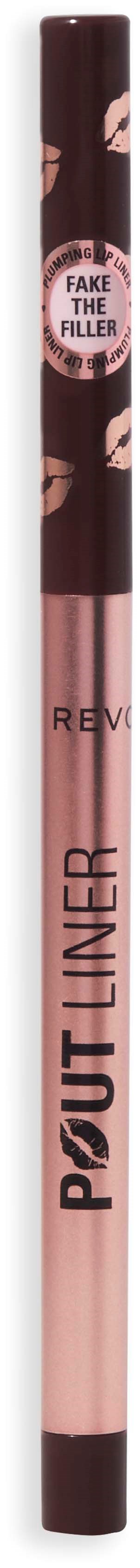 Ein rosa und schwarzer Lippenstift, gekennzeichnet 'Pout Liner' von Revlon, wird für Lippen-Make-up verwendet.