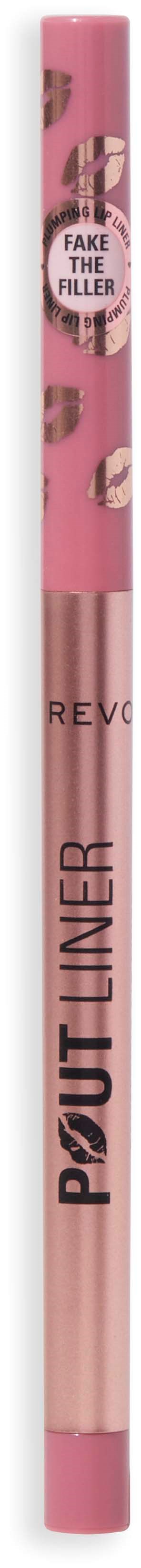 Ein rosa Revlon Lipliner-Stift mit klarem Deckel, mit Marken- und Produkthinweisen. Es ist lang und schmal.