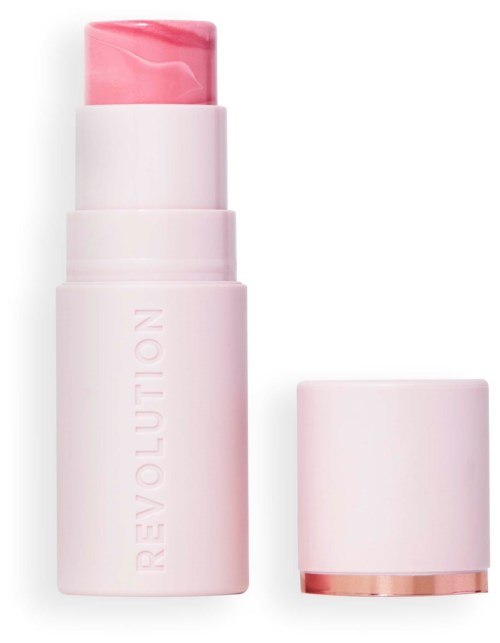 Roze en witte lippenstift met de dop verwijderd, onthult de kleur binnenin.
