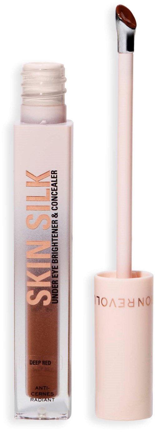 Een lipgloss tube met applicator, gelabeld 'Skin Silk', in lichtroze en bruin.