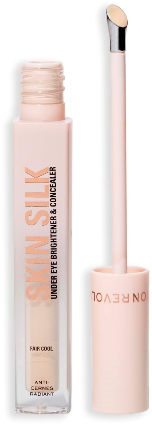 A tube of skin brightener and concealer with a wand applicator beside it.