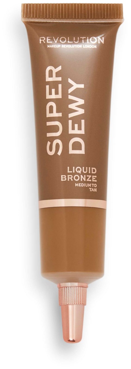 En tub med Revolution Super Dewy Liquid Bronze för en solkysst glöd och brännanpassning.