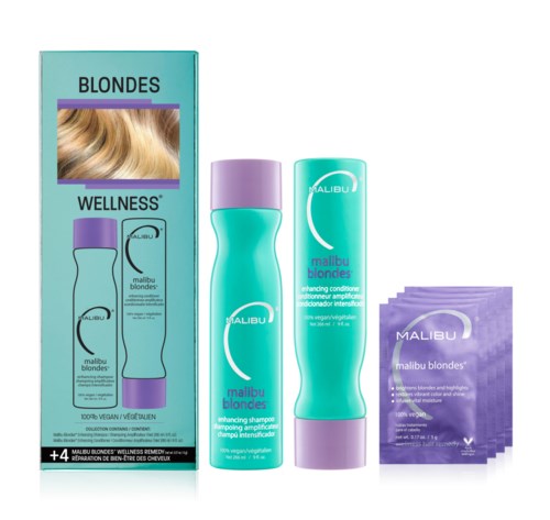 Malibu Blondes haarverzorgingsset met shampoo, conditioner en maskers voor blond haar. Veganistische, verhelderende producten.