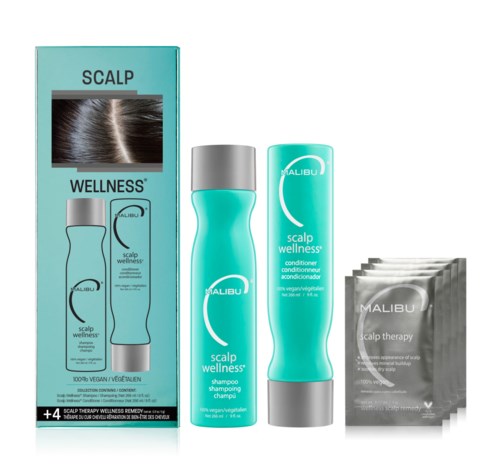 Malibu Scalp Wellness shampoo, conditioner en pakketjes voor hoofdhuidverzorging, veganistisch, voor gezond haar.