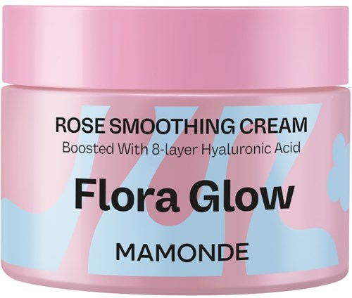 Roze potje met rozen verzachtende crème, blauwe vlinderontwerp en zwarte tekst.