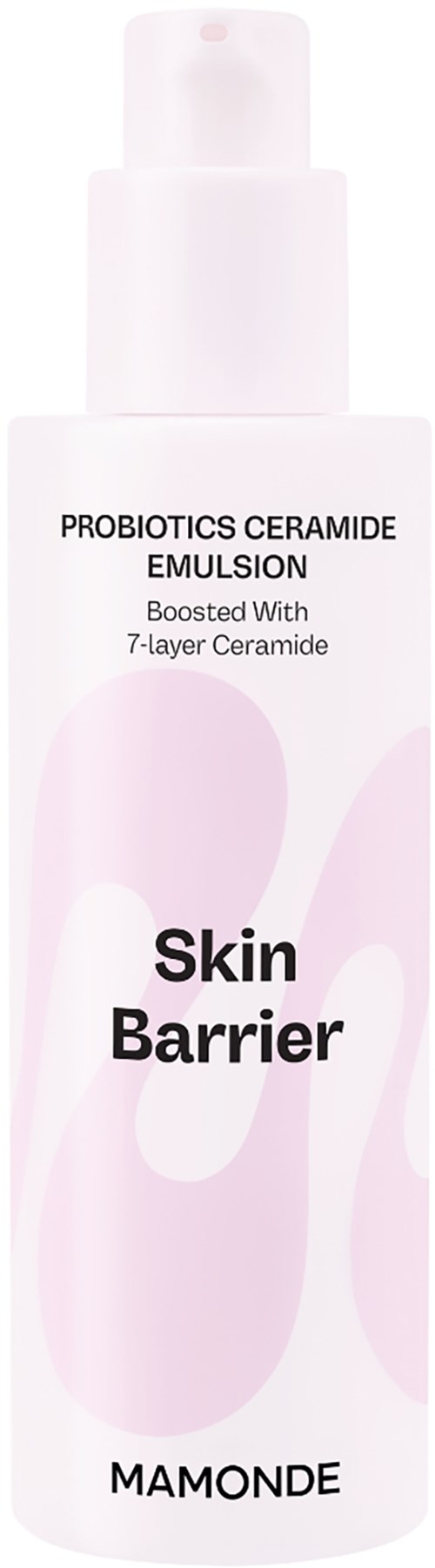 Een witte fles met pomp, gelabeld als huidverzorgingsproduct genaamd 'Skin Barrier' door Mamonde.