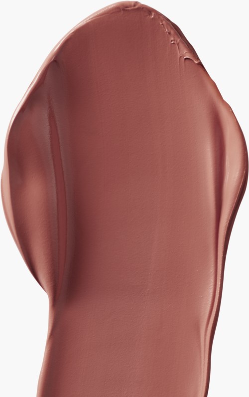 En fläck av brunt-rosa läppstift på vit bakgrund.
