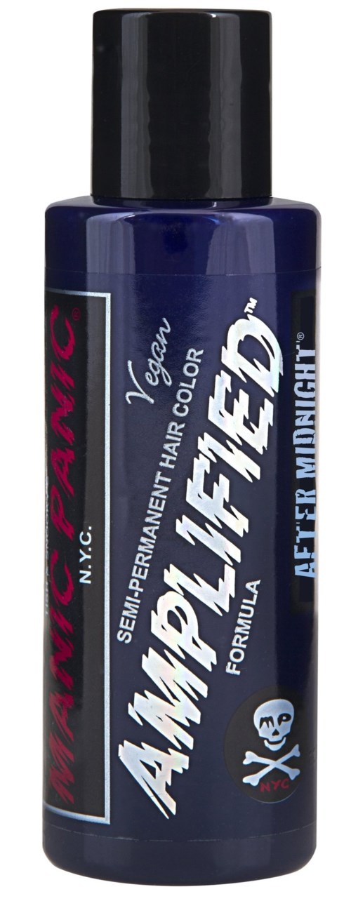 Blue bottle of hair color product named AmPm or Pampam, with a black cap, label includes text and logos.