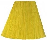 A yellow lampshade with a simple, plain design. It has a wide bottom and narrow top.