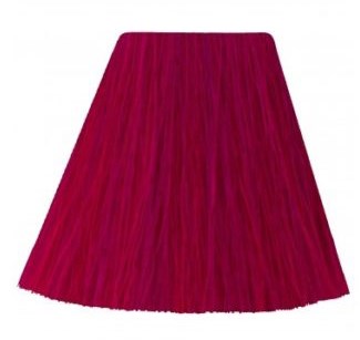 Ein leuchtender magenta- oder pinkfarbener gewebter Stoff, vermutlich eine Tischdecke oder Vorhang, mit einfachem Muster und Fransen.