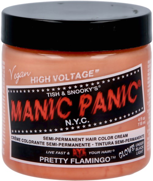 Vegan semi-permanent hair color cream in a jar, labeled 'MANC PANIC' with black, red, and white colors.