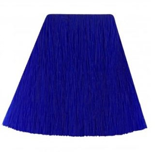 A blue brush with many soft bristles, wide at the top and smaller at the base.