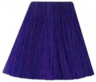 A purple lampshade with a wide base and narrower top, made of fabric or similar material.