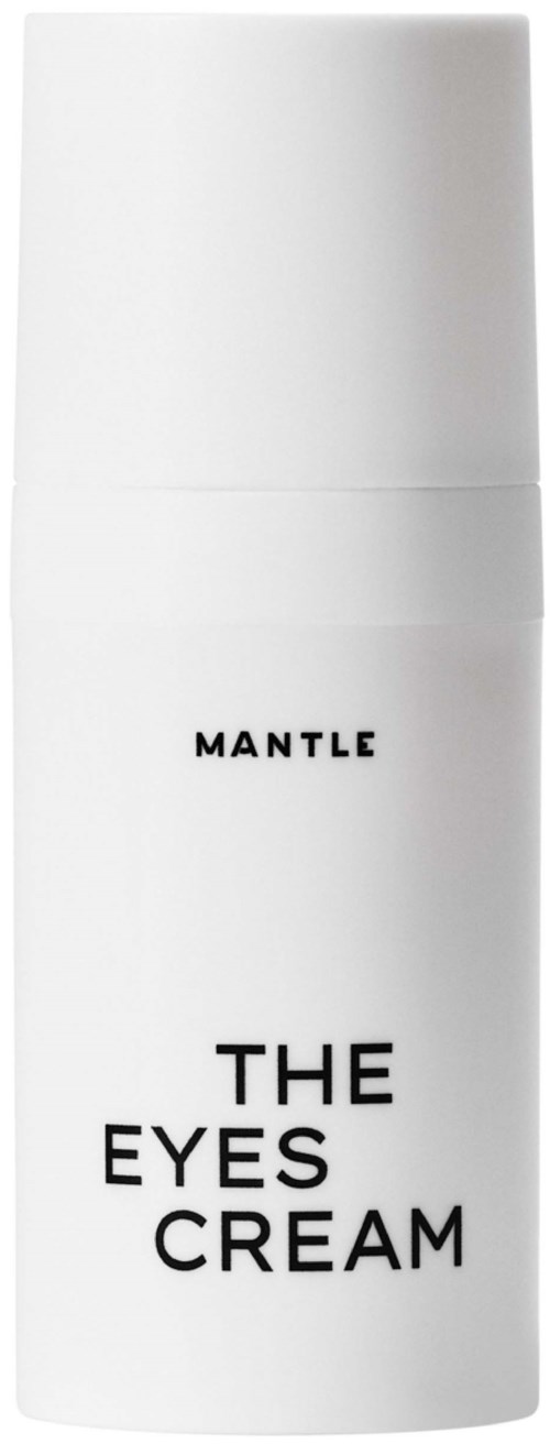 En vit flaska märkta 'MANTLE THE EYES CREAM' med enkel design.
