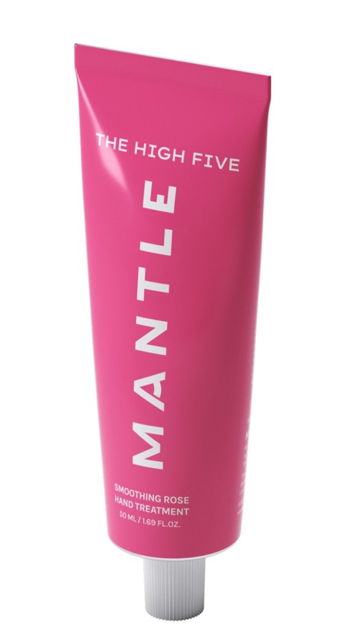 Rosa tub märkt 'Man-TLE' företagsnamn 'The High Five', för handbehandling, 168 fluid ounces.
