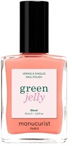 Bottle of pink nail polish labeled Green Jelly by Manucur Paris.