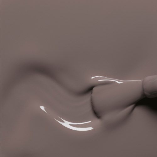 A hand holds a pen, drawing a smooth, curved line on a plain surface.