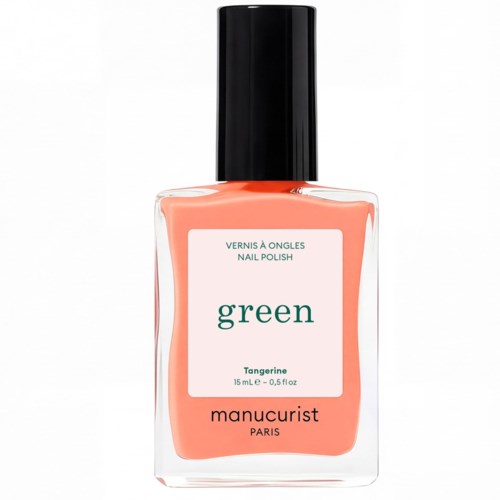 Orange nail polish bottle labeled green tangerine by Manucurist Paris.