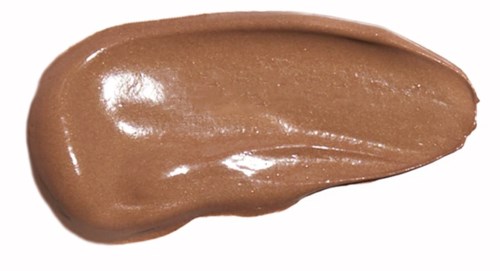 A smear of brown creamy substance with a shiny surface.