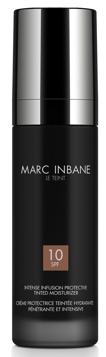 A black and silver bottle of Marc Inbane tinted moisturizer with SPF 10.