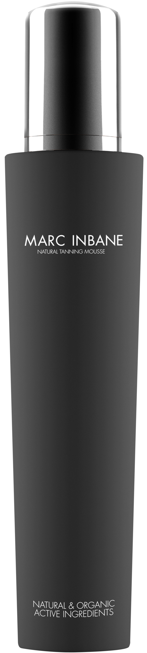 A black bottle with a silver cap, labeled 'Marc Inbane,' likely a cosmetic or skincare product.