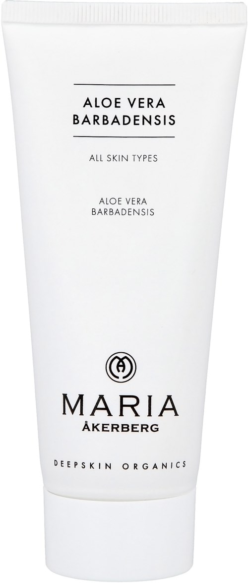 Eine weiße Tube mit Aloe Vera Barbadensis für alle Hauttypen, Marke Maria Åkerberg, von Deep Skin Organics.