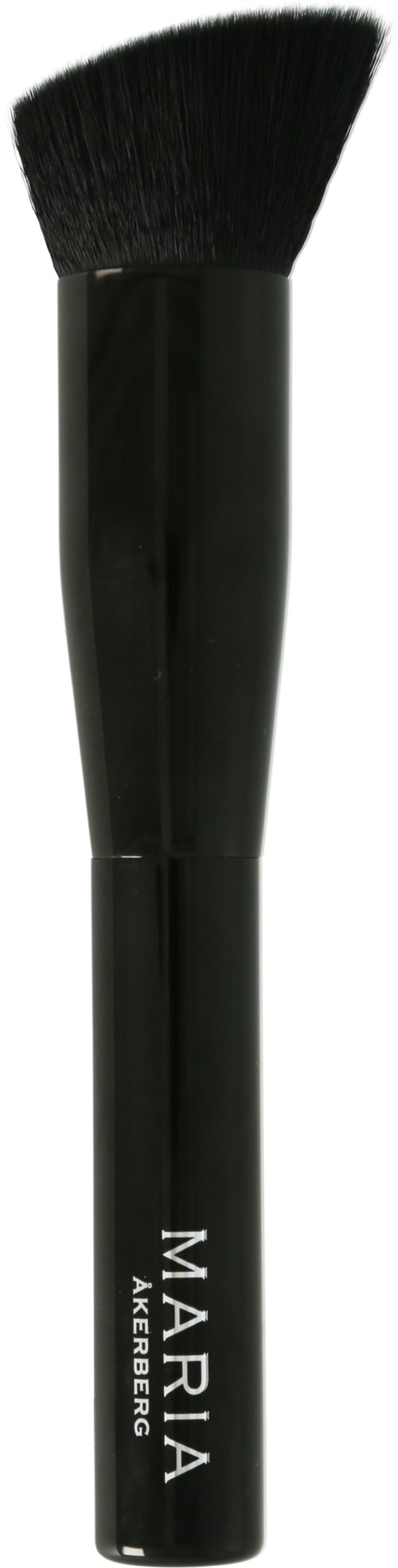 A black makeup brush with soft bristles and a handle marked 'Maria' for applying powder or blush.