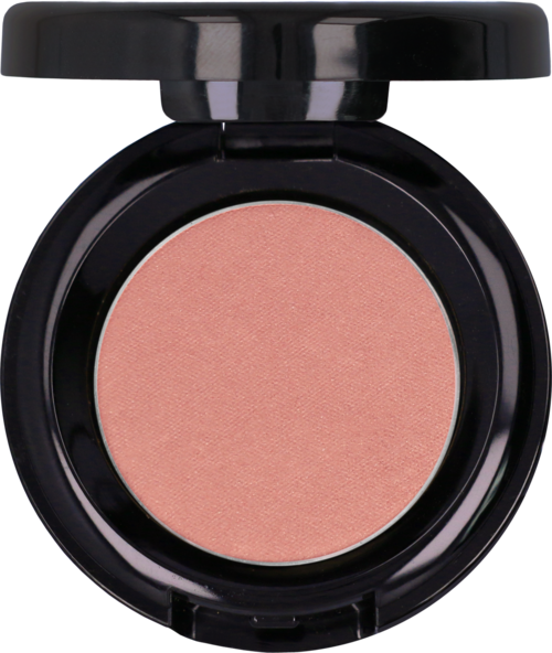En rund rosa rouge compact i ett svart fodral med ett lock.