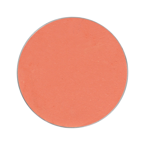 A round, peach-colored makeup blush with a matte finish.