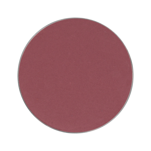 A round, pinkish-red makeup blush with a matte finish.