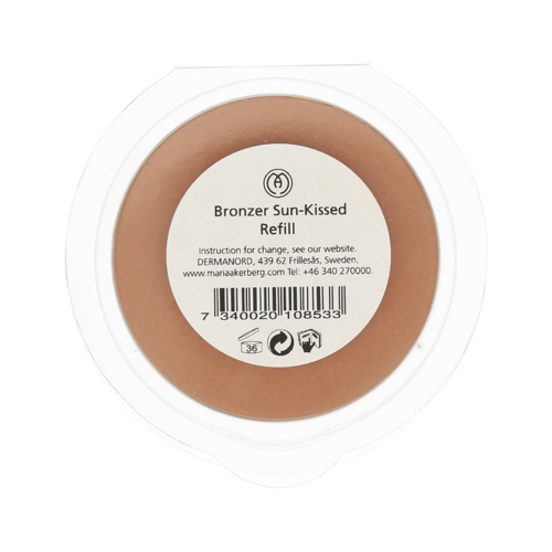 Container of bronzer with label indicating sun-kissed refill and barcode.