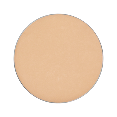 A round, beige-colored makeup sponge with a soft texture.