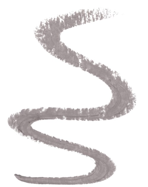 A grey, brushstroke-like spiral on a white background, resembling a hand-painted S shape.