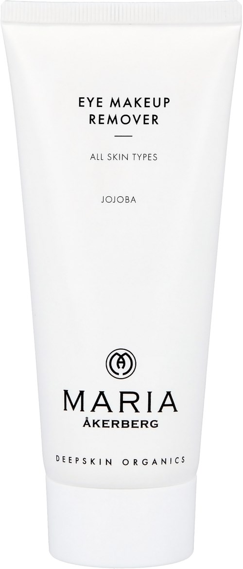 Een witte tube oog make-up remover voor alle huidtypen met jojoba, door Maria Åkerberg, biologisch en natuurlijk.