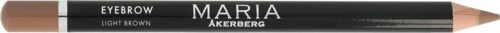 A light brown eyebrow pencil with black and white text, lying horizontally, showing brand and product details.