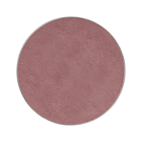 A round, pinkish blush or makeup product with a matte finish.
