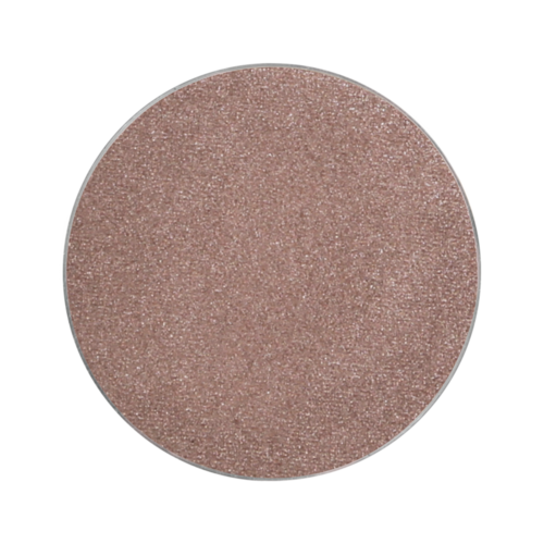 A round compact with a matte, brownish-pink surface suitable for makeup.