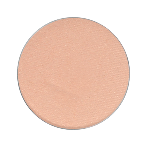 A round, light pink makeup compact with a smooth surface.