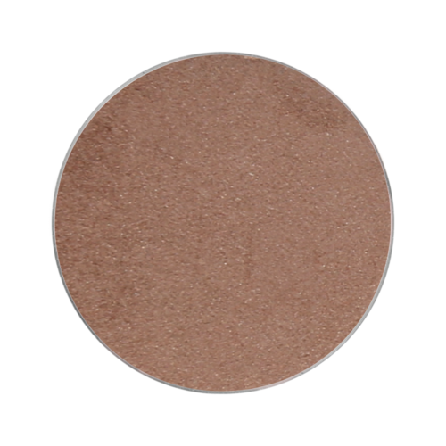 A round, brown makeup powder compact with a removable lid.