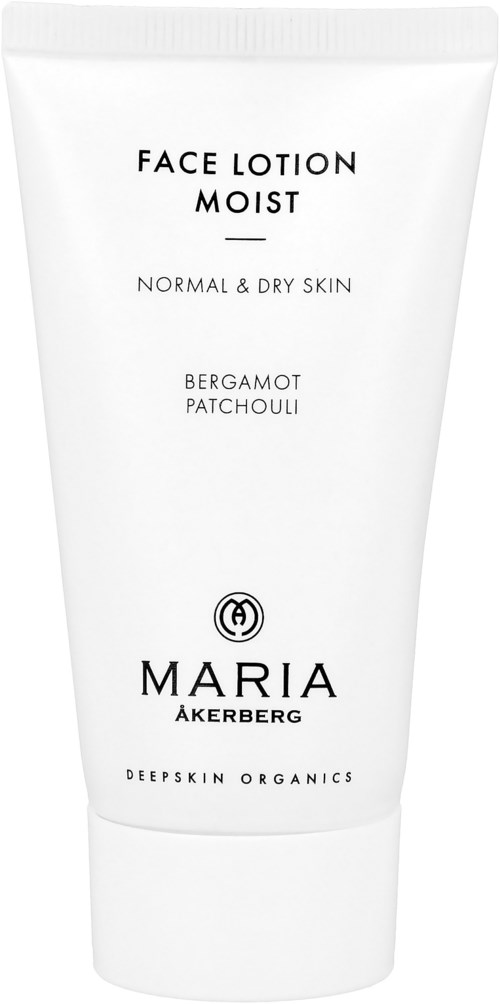Witte tube gezichtscrème voor normale en droge huid, met bergamot en patchouli geur, door Maria Åkerberg.