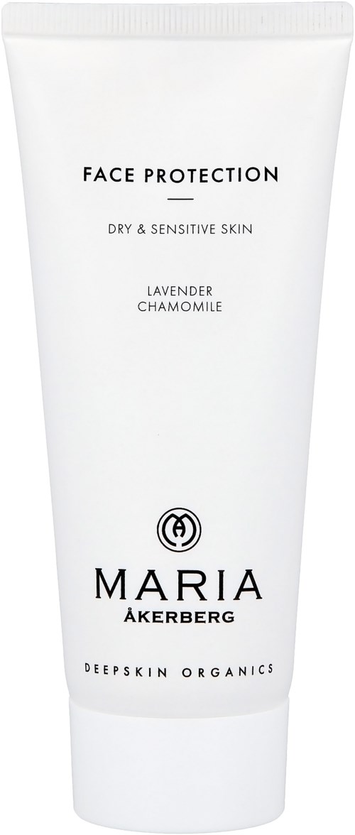 A white tube of face protection cream with lavender and chamomile for dry, sensitive skin, by Maria Åkerberg.