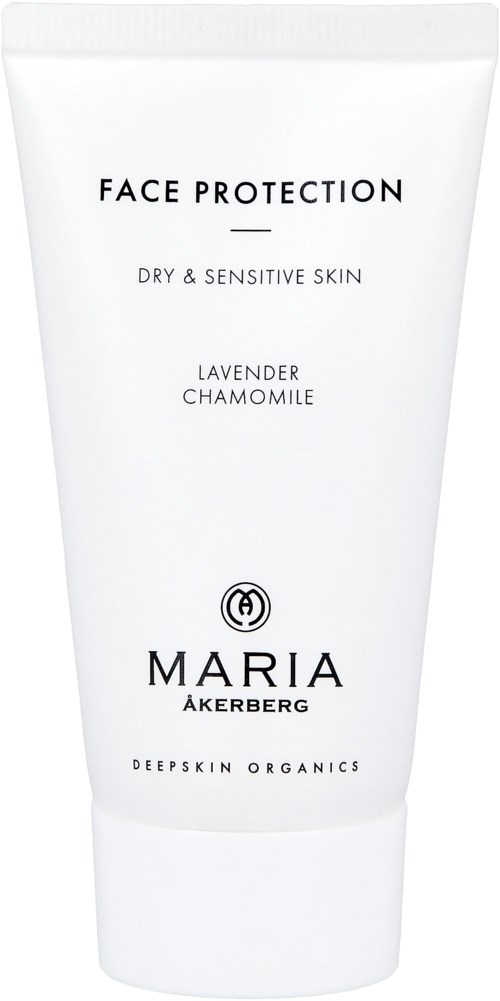 A white tube of face protection cream with lavender and chamomile for dry, sensitive skin, by Maria Åkerberg.