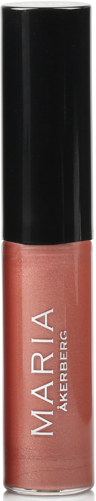 A lipstick tube with a black cap and pinkish nude color on the bottom part. Text reads 'MARIA KÄRBERG' on the tube.
