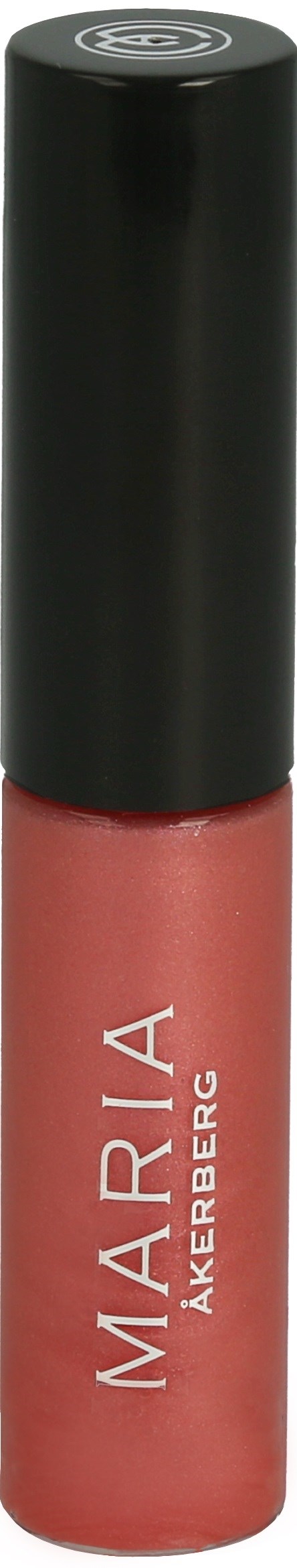 A lipstick tube with a black cap and pinkish-red liquid inside. The brand name 'MARIA AKERBERG' is on it.