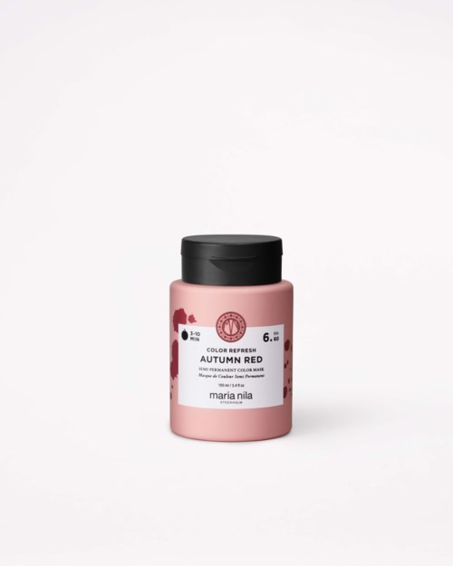 A small pink paint jar labeled 'Autumn Red' with a black lid, on a white background.