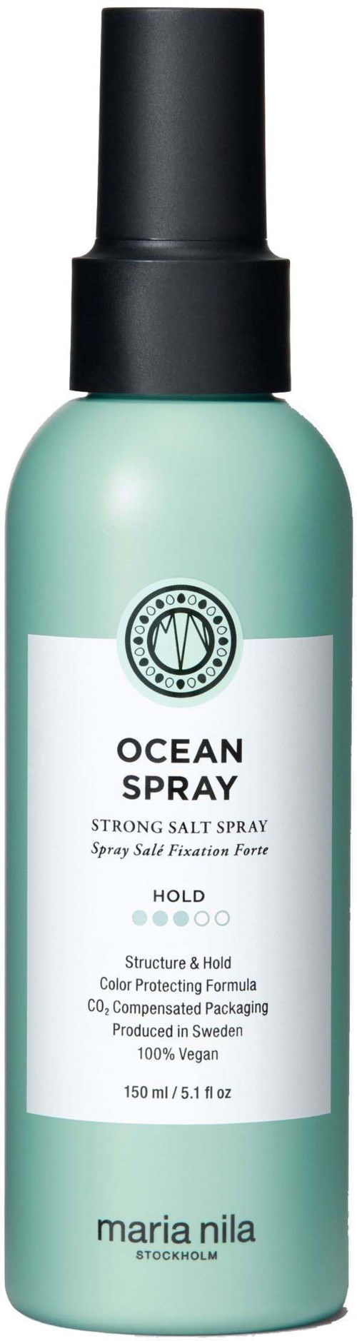 A mint green spray bottle labeled "Ocean Spray" with a black cap, designed for strong salt spray.