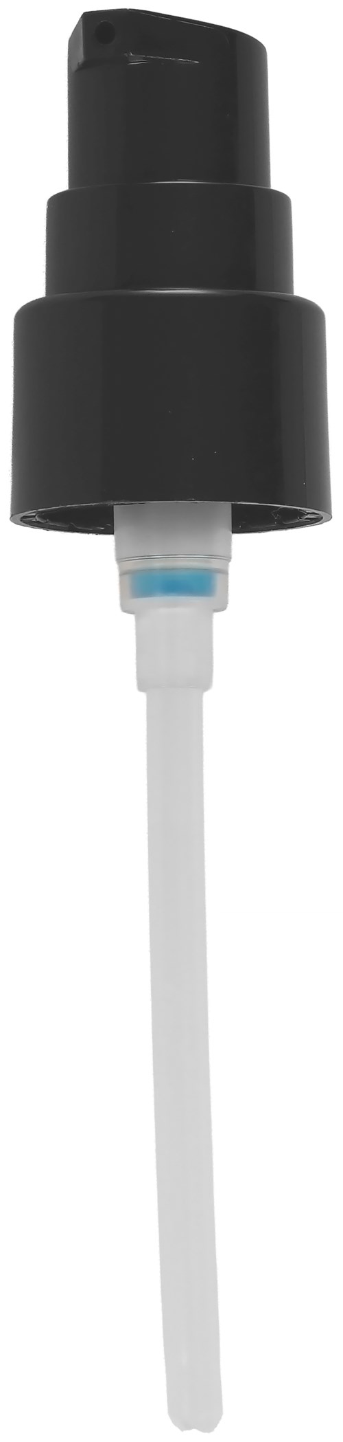 En svart pumpeflaske med en lang hvit tube, brukt for å hjelpe med å distribuere væskeprodukter.