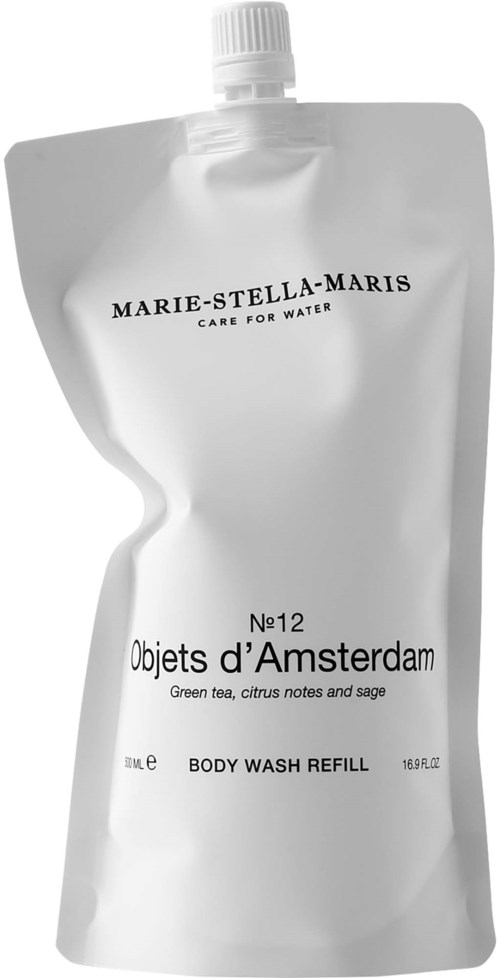 En silverpåse med vit kork, märkt Marie-Stella-Maris kroppsrefill, doft av citrus och salvia.