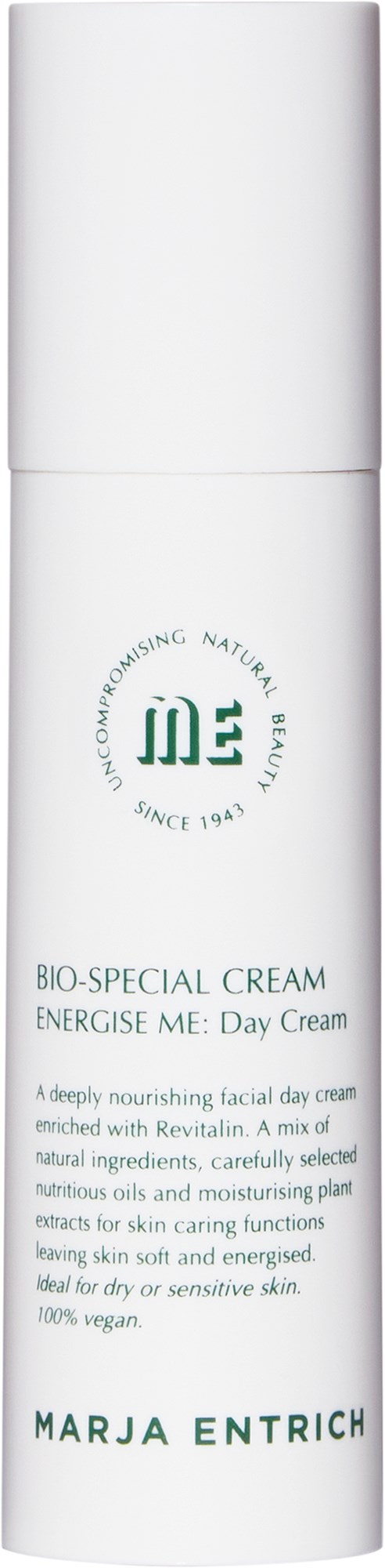 A white bottle with green and black text, labeled as Bio-Special Cream for skin care by Marja Entrich.