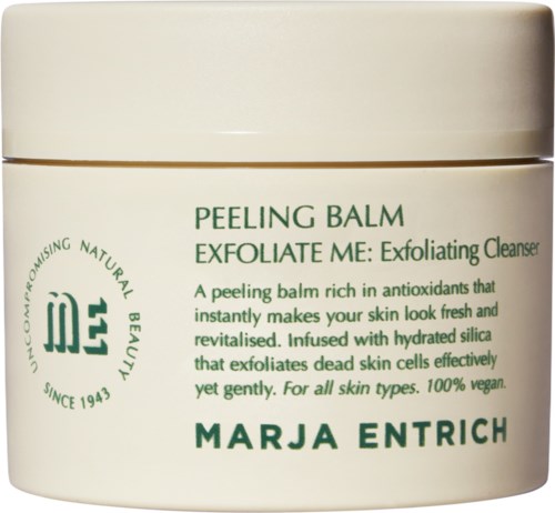 Peeling balm by Marja Entrich, described as a natural, vegan exfoliator that refreshes skin and removes dead cells.